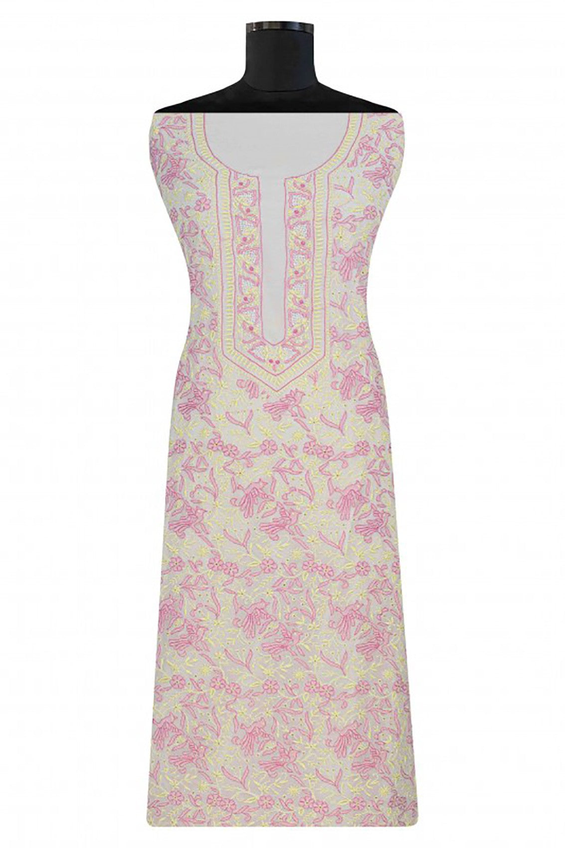 Ada Hand Embroidered White Pure Georgette Chikankari Unstitched Kurta Dupatta Set A223169