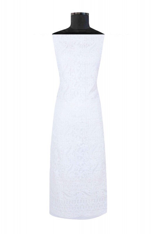 Ada Hand Embroidered White Kota Lucknowi Chikan Unstitched Kurta Piece A623134