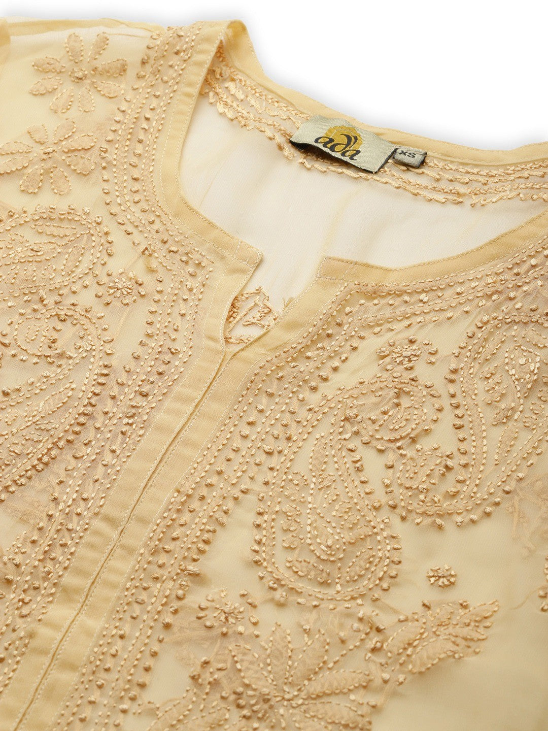 Ada Hand Embroidered Fawn Georgette Lucknowi Chikankari Straight Kurta Set With Slip A811193