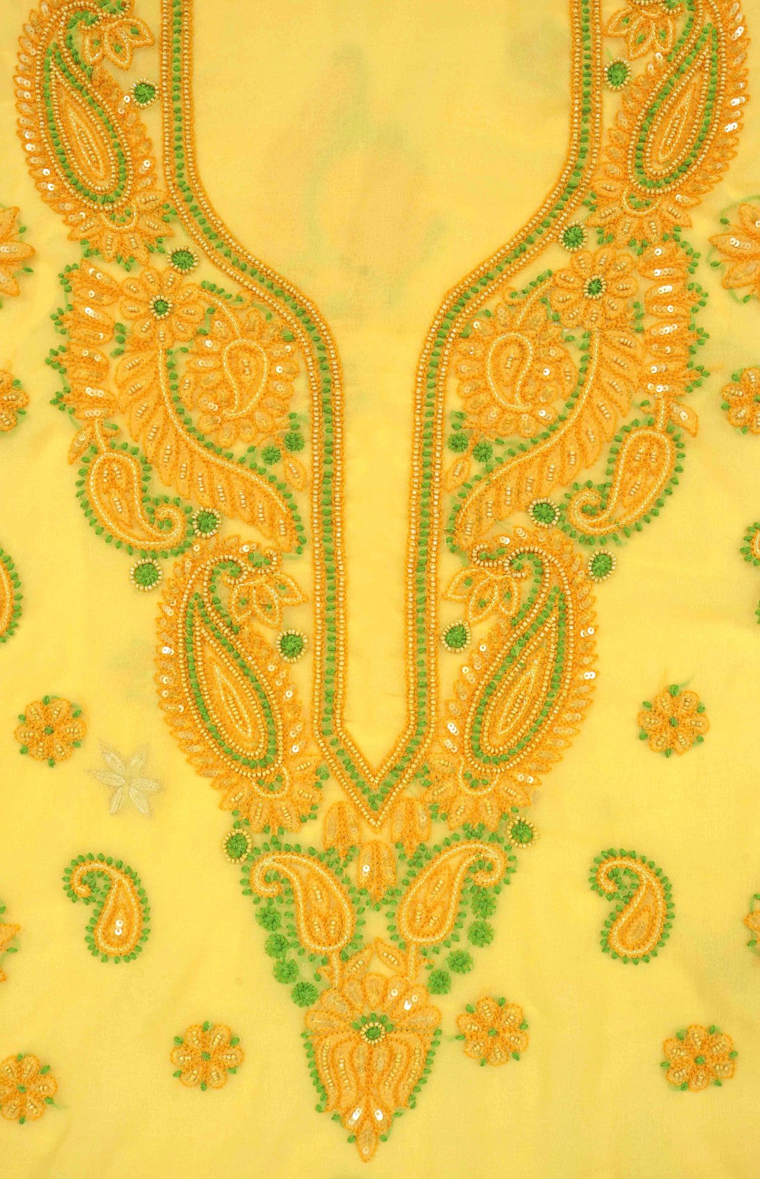 Ada Hand Embroidered Yellow Georgette Lucknowi Chikankari Unstitched Suit Piece With Pearl Work 01A41449