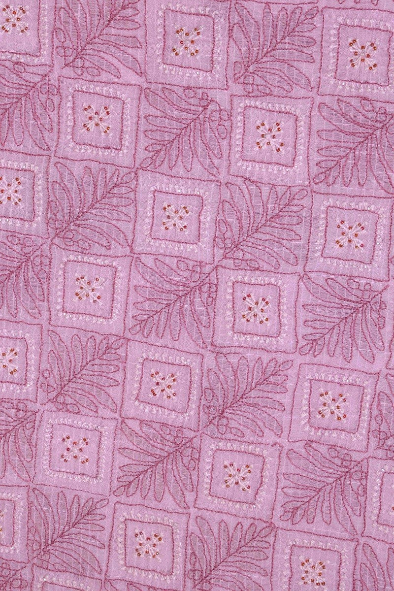 Ada Hand Embroidered Lavender Cotton Lucknowi Chikan Unstitched Suit Piece With Pearl & Sequinned Work -A461847