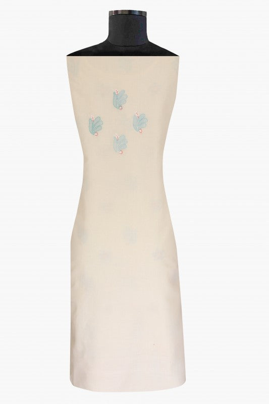 Ada Hand Embroidered Cream/Pink Cotton Lucknowi Chikan Unstitched Suit Piece A621490