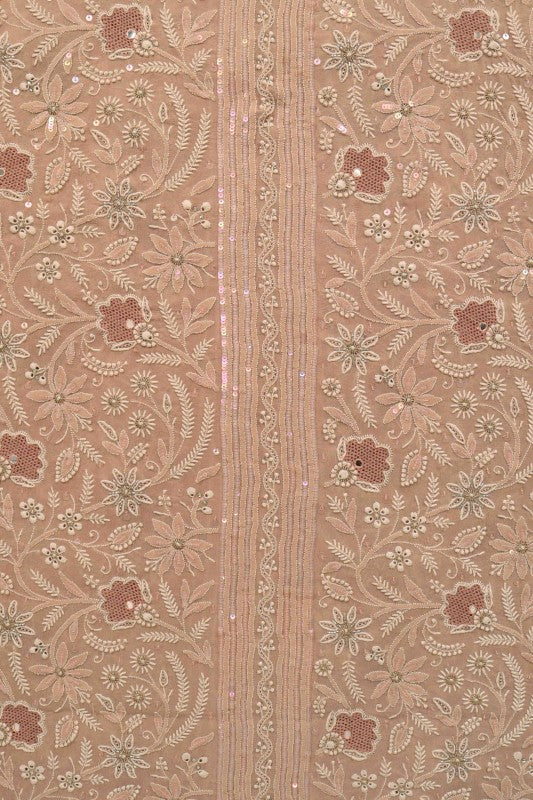 Ada Hand Embroidered Fawn Pure Georgette Lucknowi Chikan Unstitched Kurta Dupatta set A600736