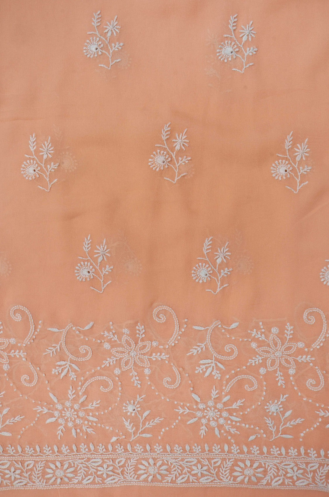 Ada Hand Embroidered Peach Pure Georgette Lucknowi Chikankari Unstitched Kurta Dupatta Set A460730