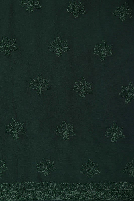 Ada Hand Embroidered Dark Green Georgette Lucknowi Chikan Unstitched Kurta Piece A536658