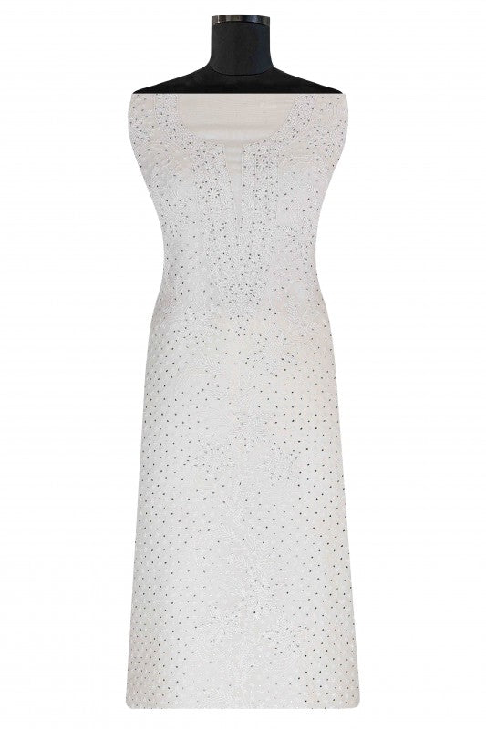 Ada Hand Embroidered Off White Organza Lucknowi Chikan Unstitched Kurta Dupatta With Muqaish Work– A604135