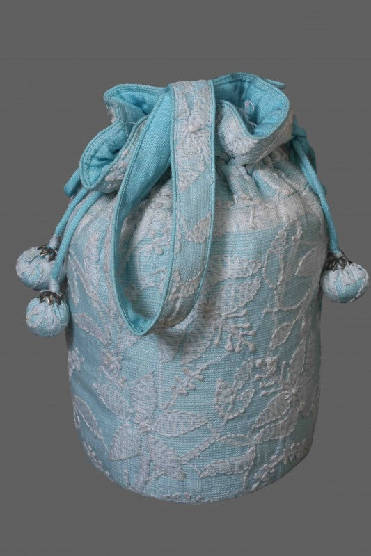 Ada Hand Embroidered Blue Kota Lucknow Chikankari Potli-A583477