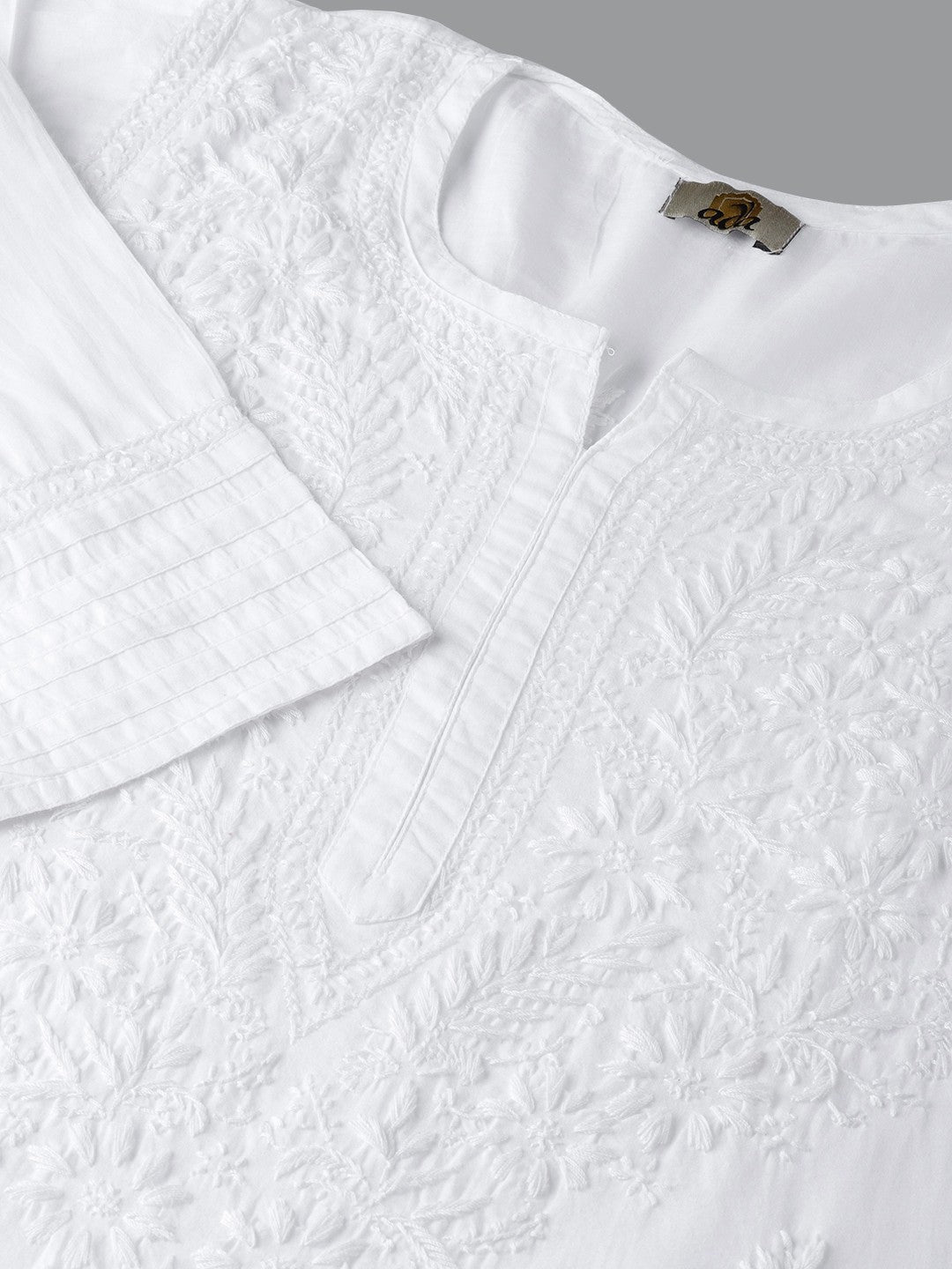 Ada Hand Embroidered White Cotton Lucknowi Chikankari Kurta with Palazzo Set A100021