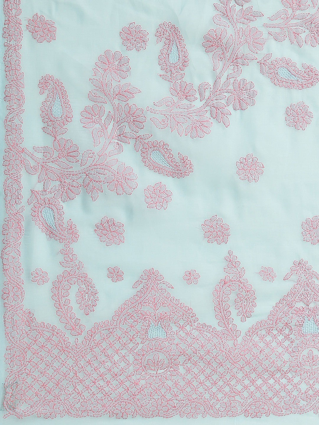 Ada Hand Embroidered Blue Cotton Lucknow Chikan Saree With Blouse- A311176