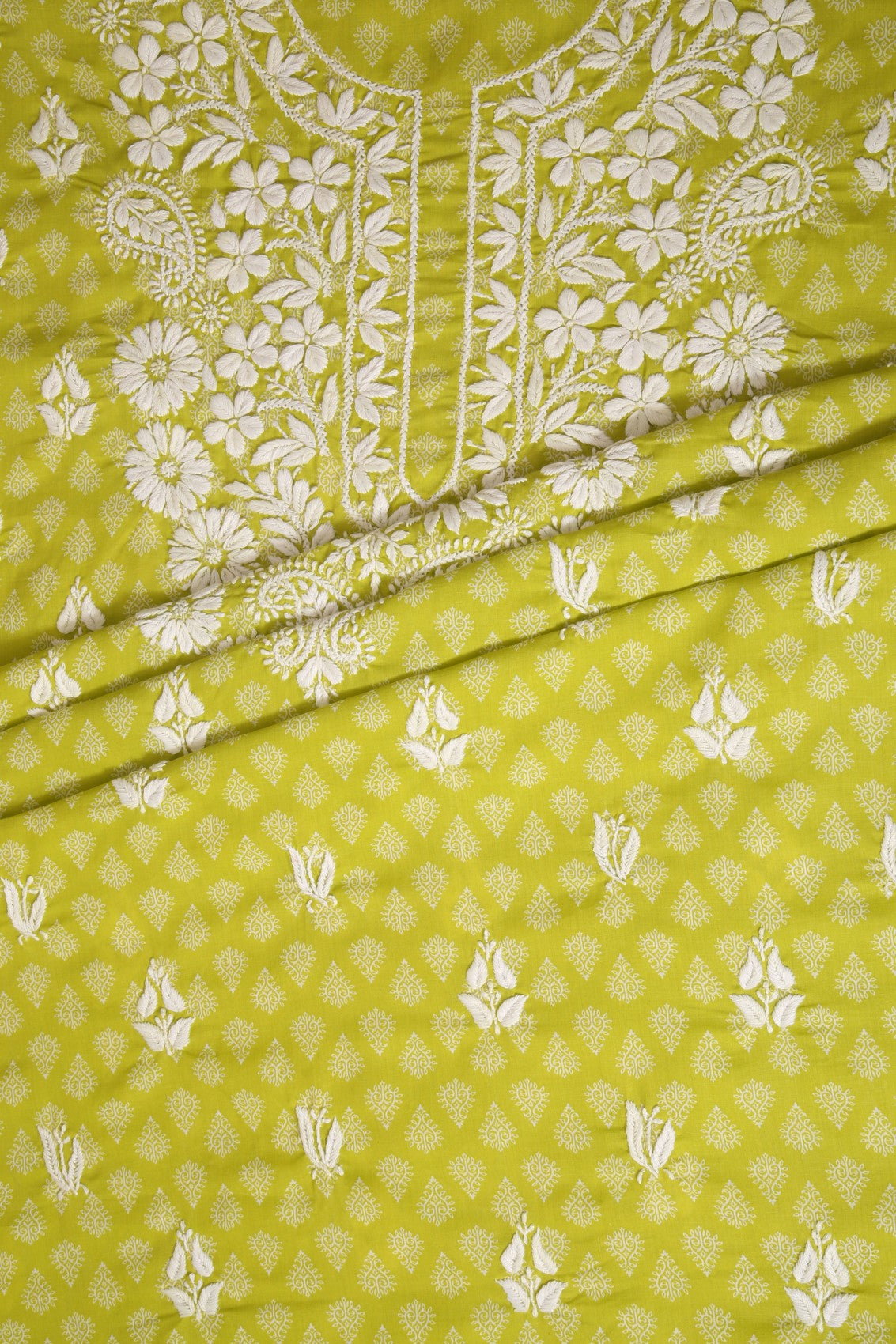 Ada Hand Embroidered Green Cotton Lucknowi Chikankari Unstitched Suit Piece A211236