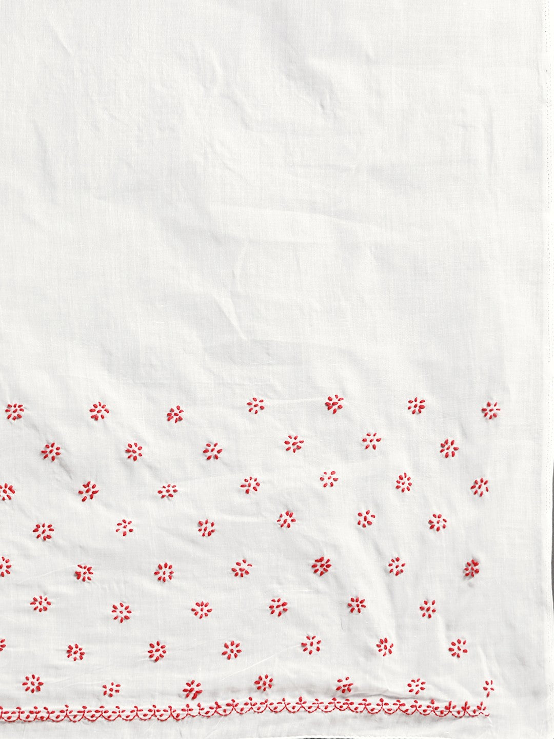 Ada Hand Embroidered White Cotton Lucknow Chikan Saree with Blouse A100203