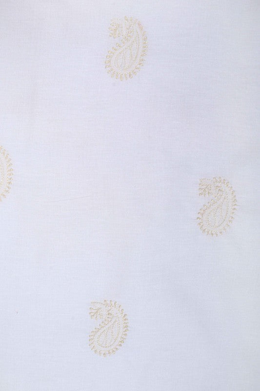 Ada Hand Embroidered White Cotton Lucknowi Chikan Unstitched Kurta Piece A355764