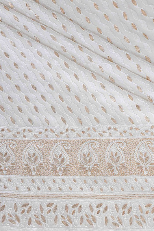 Ada Hand Embroidered White Georgette Lucknowi Chikan Unstitched Kurta Piece with Gota Patti Work A597679