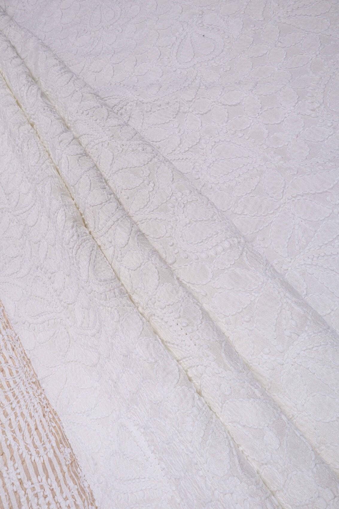 Ada Hand Embroidered White Silk Lucknowi Chikankari Unstitched Kurta Dupatta Set 01A58767