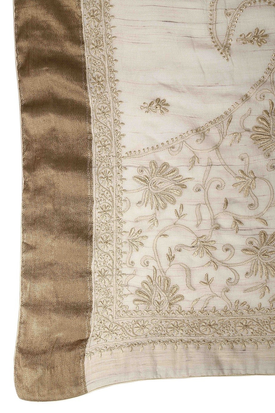 Ada Hand Embroidered Cream/Golden Khadi Silk Lucknowi Chikankari Saree With Blouse-A112451