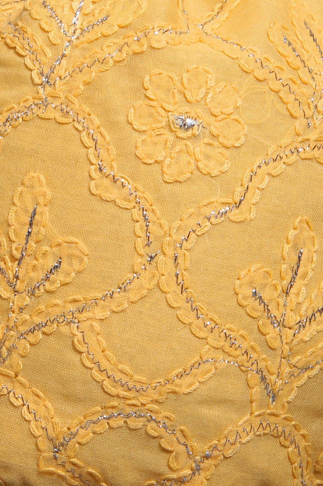Ada Hand Embroidered Yellow Cotton Lucknowi Chikankari Potli Bag With Silver Lurex Work 01A302091