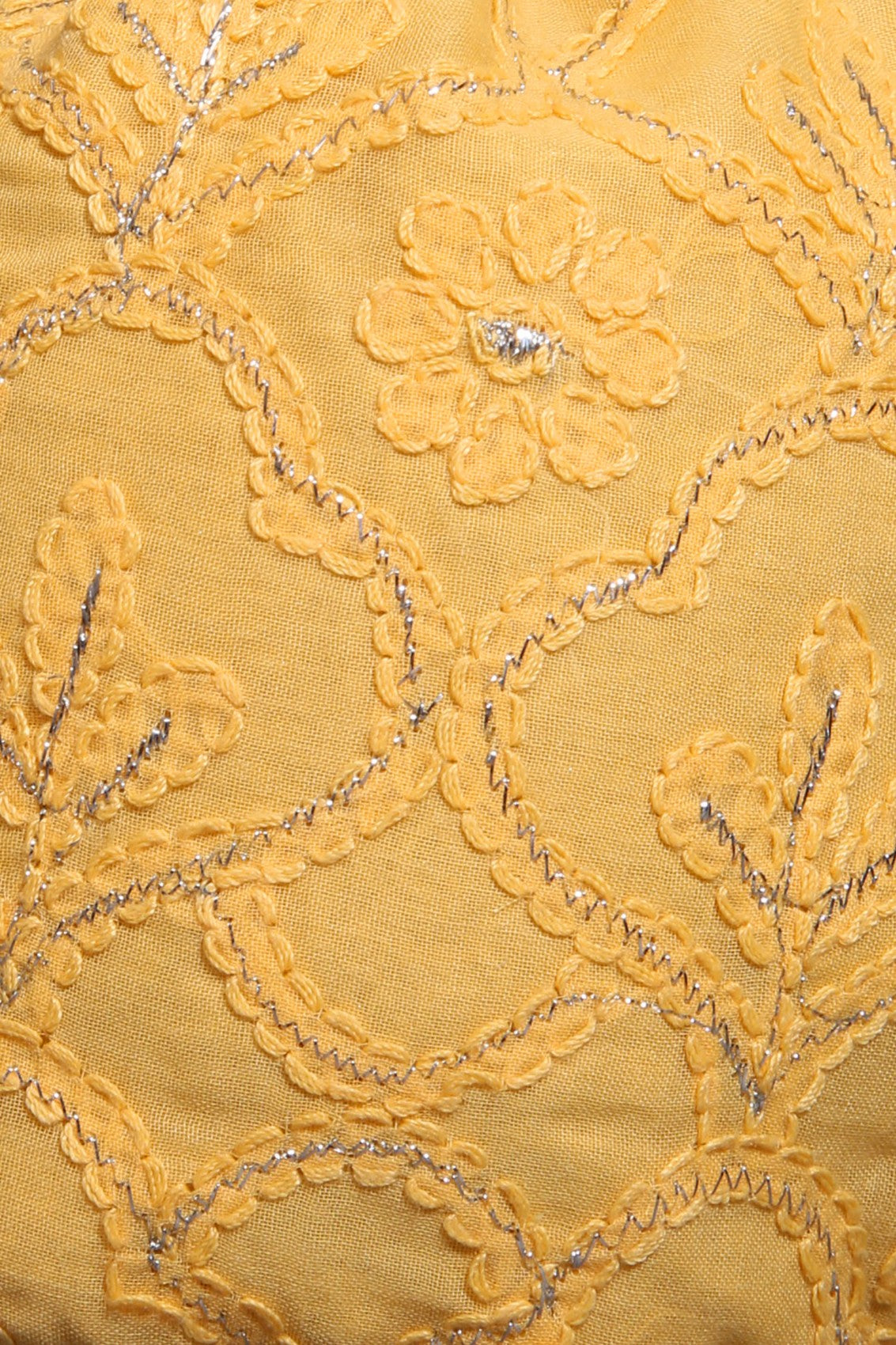 Ada Hand Embroidered Yellow Cotton Lucknowi Chikankari Potli Bag With Silver Lurex Work 01A302091