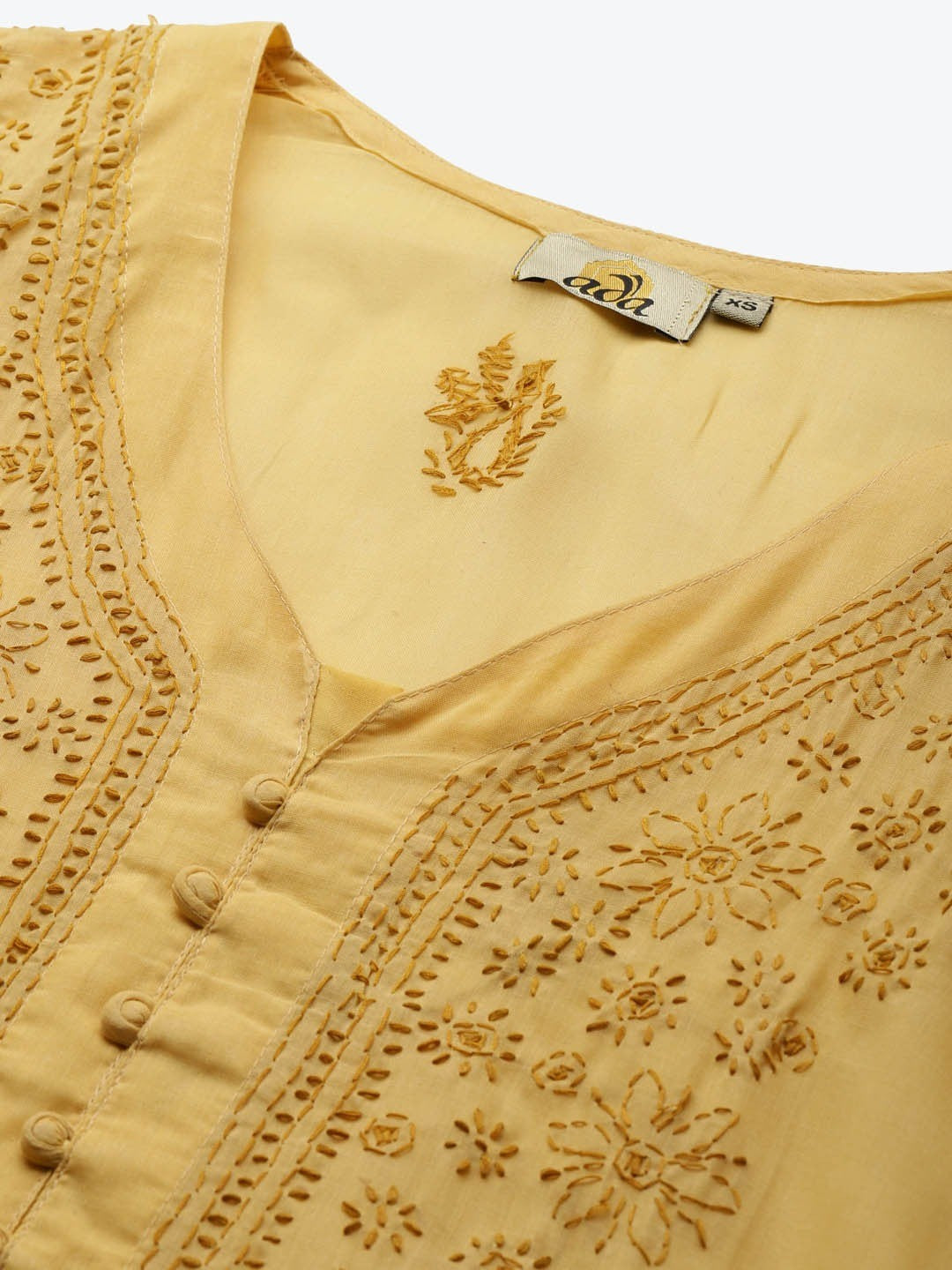 Ada Hand Embroidered Fawn Cotton Lucknowi Chikankari Straight Kurta Set A811203