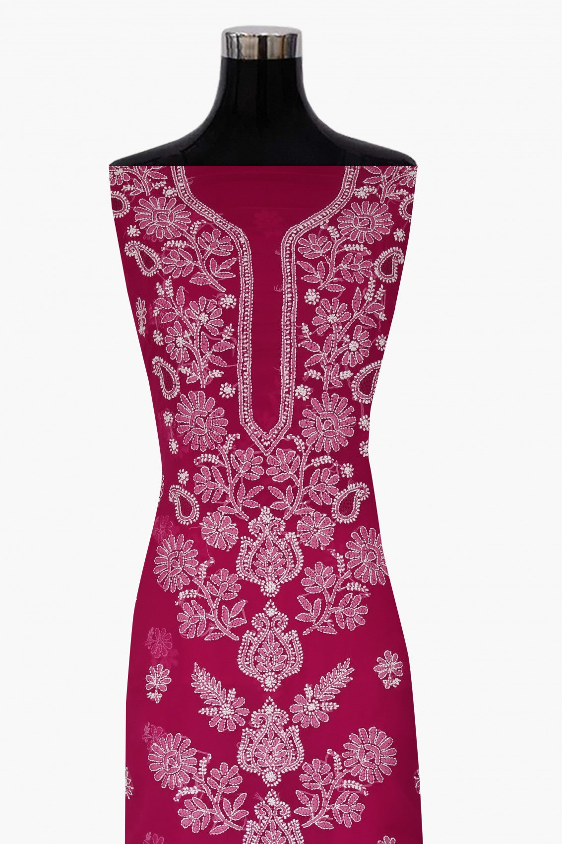 Ada Hand Embroidered Magenta Georgette Lucknowi Chikankari Unstitched Suit Piece A211245