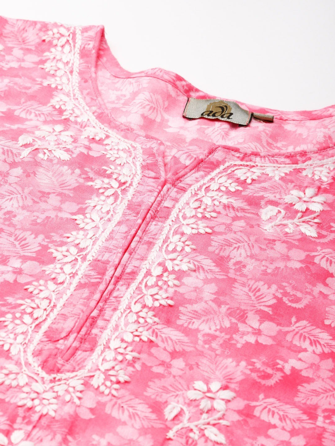 Ada Hand Embroidered Pink Cotton Lucknowi Chikankari Straight Kurta A411381
