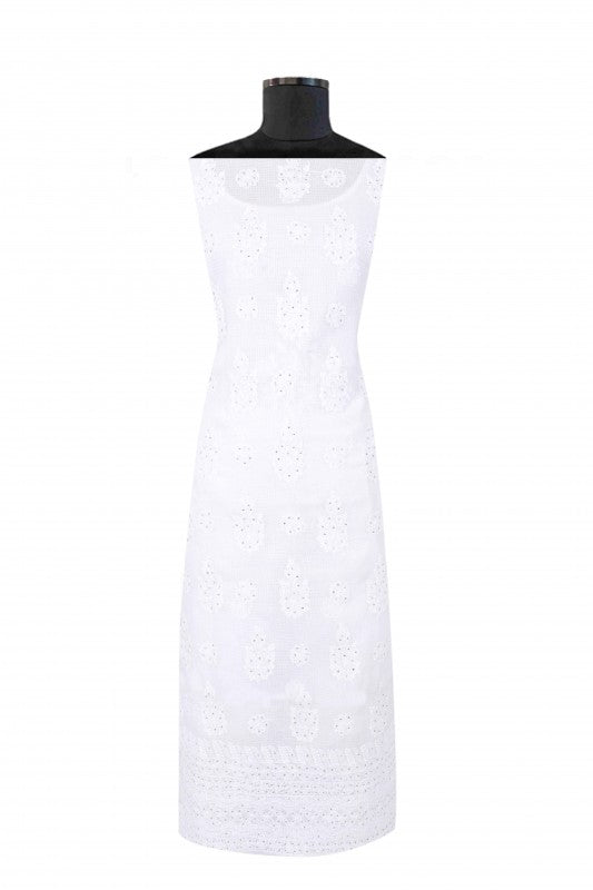 Ada Hand Embroidered White Kota Lucknowi Chikan Unstitched Kurta Piece With Muqaish Work A619166