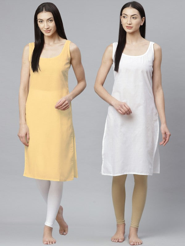 Ada Fawn and White Cotton Long Slips Combo of 2  A307661.