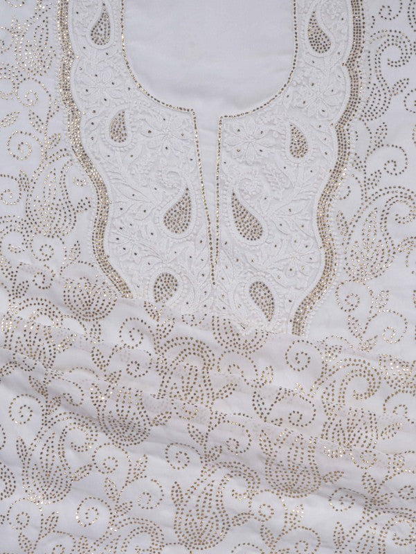 Ada Hand Embroidered White Georgette Lucknowi Chikankari Unstitched Kurta Dupatta Set With Muqaish Work A298860