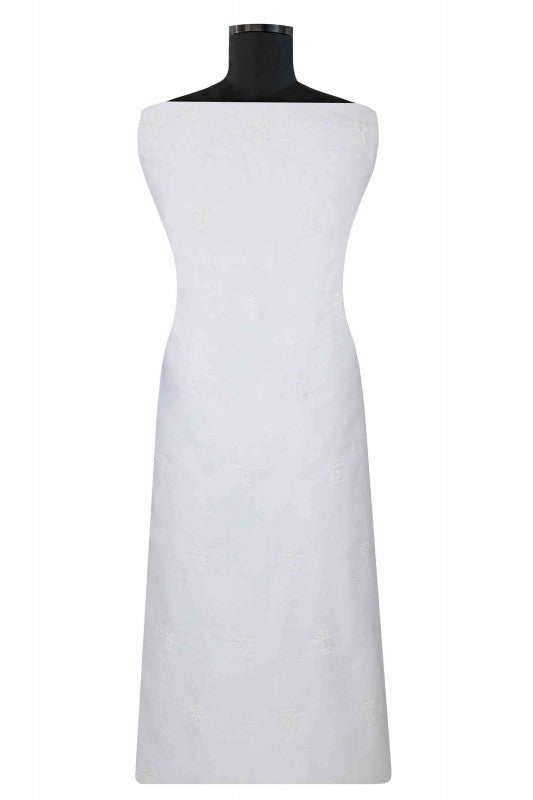 Ada Hand Embroidered White Cotton Lucknowi Chikan Unstitched Kurta Piece- A31763