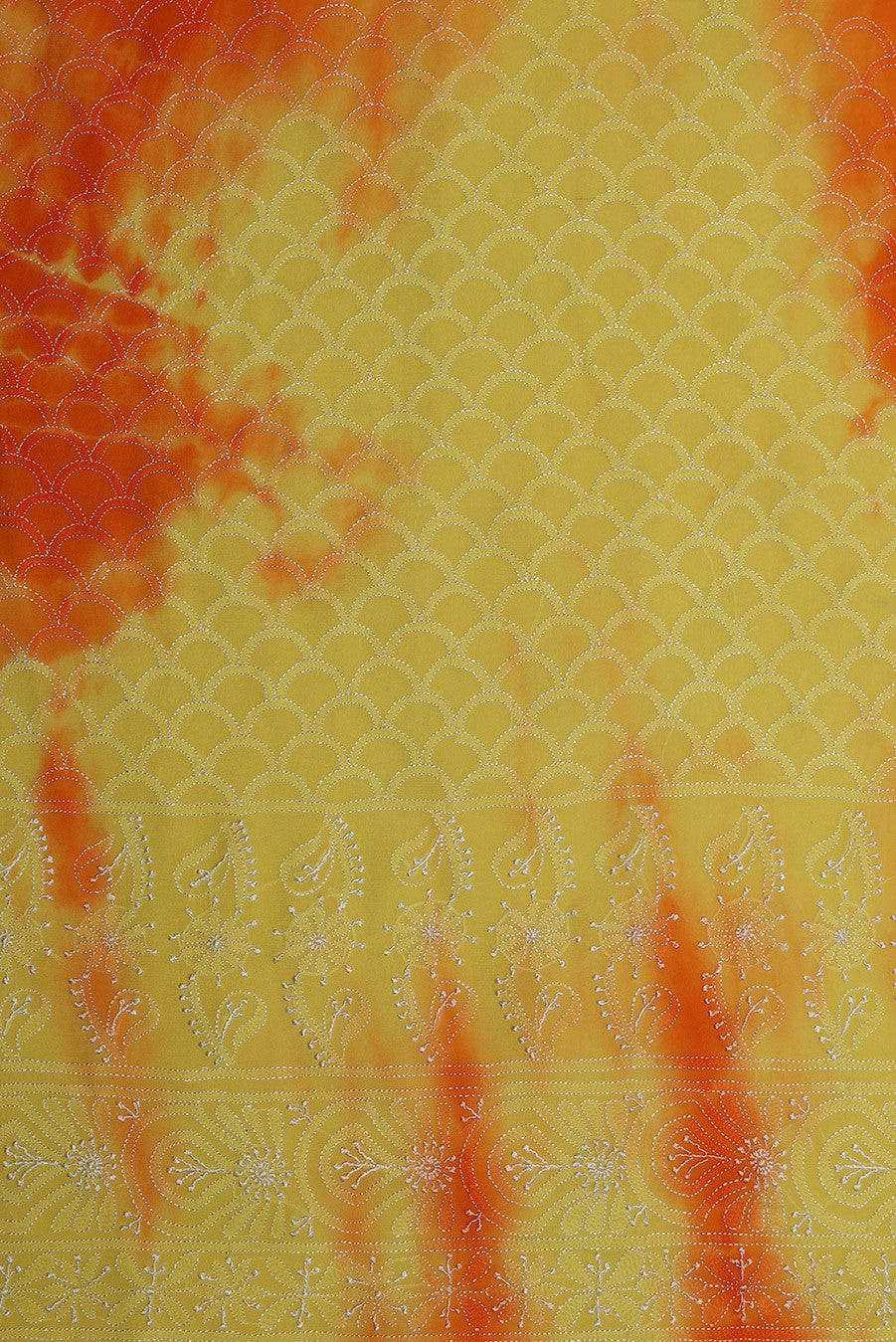 Ada Hand Embroidered Yellow/Orange Shaded Pure Georgette Lucknowi Chikan Unstitched Suit Piece A78008