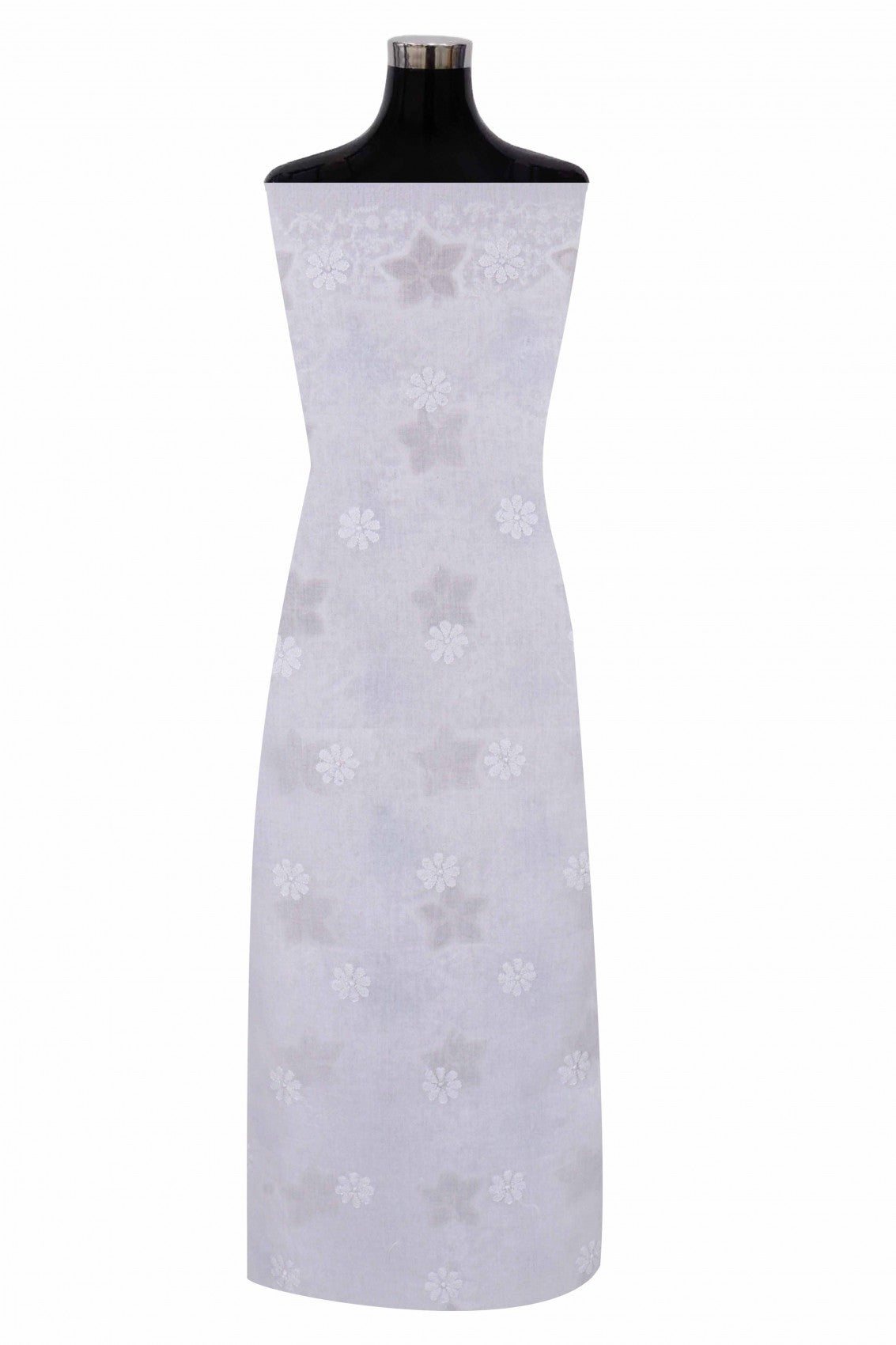Ada Hand Embroidered White Cotton Lucknowi Chikankari Unstitched Suit Piece With Lurex Work 01A214031