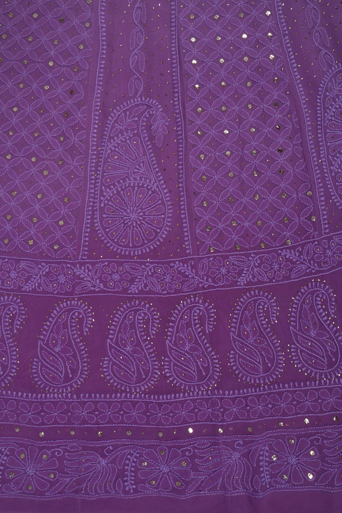 Ada Hand Embroidered Purple Ombre Shade Georgette Lucknowi Chikankari Semi-Stitched Anarkali Kurta Dupatta Set With Muqaish Work 01A207573