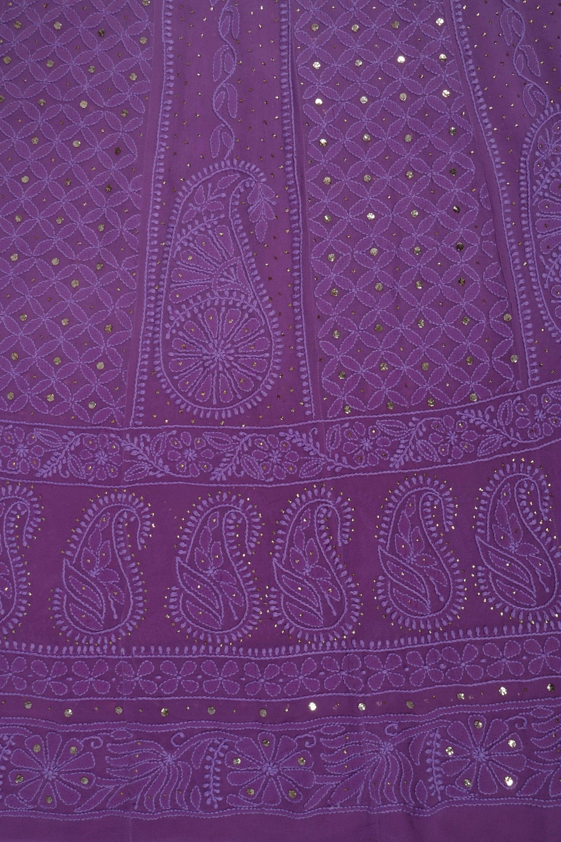 Ada Hand Embroidered Purple Ombre Shade Georgette Lucknowi Chikankari Semi-Stitched Anarkali Kurta Dupatta Set With Muqaish Work 01A207573