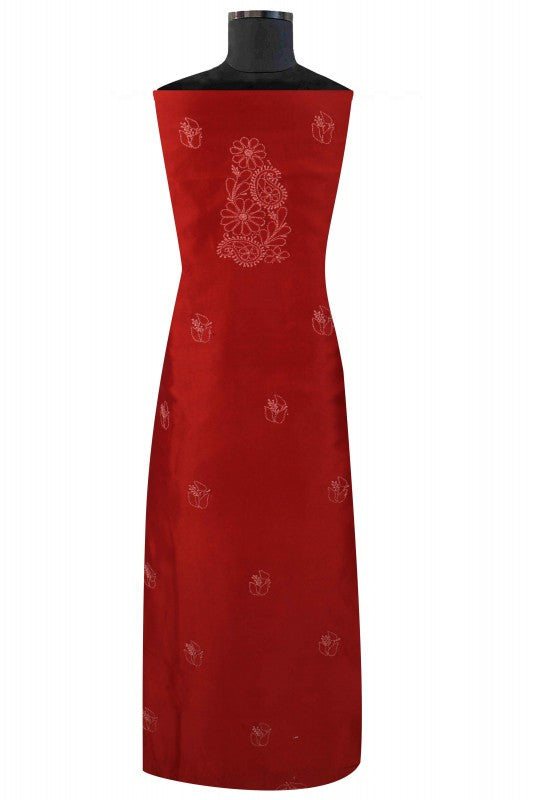 Ada Hand Embroidered Rust Chanderi Lucknowi Chikankari Unstitched Kurta Piece A333877