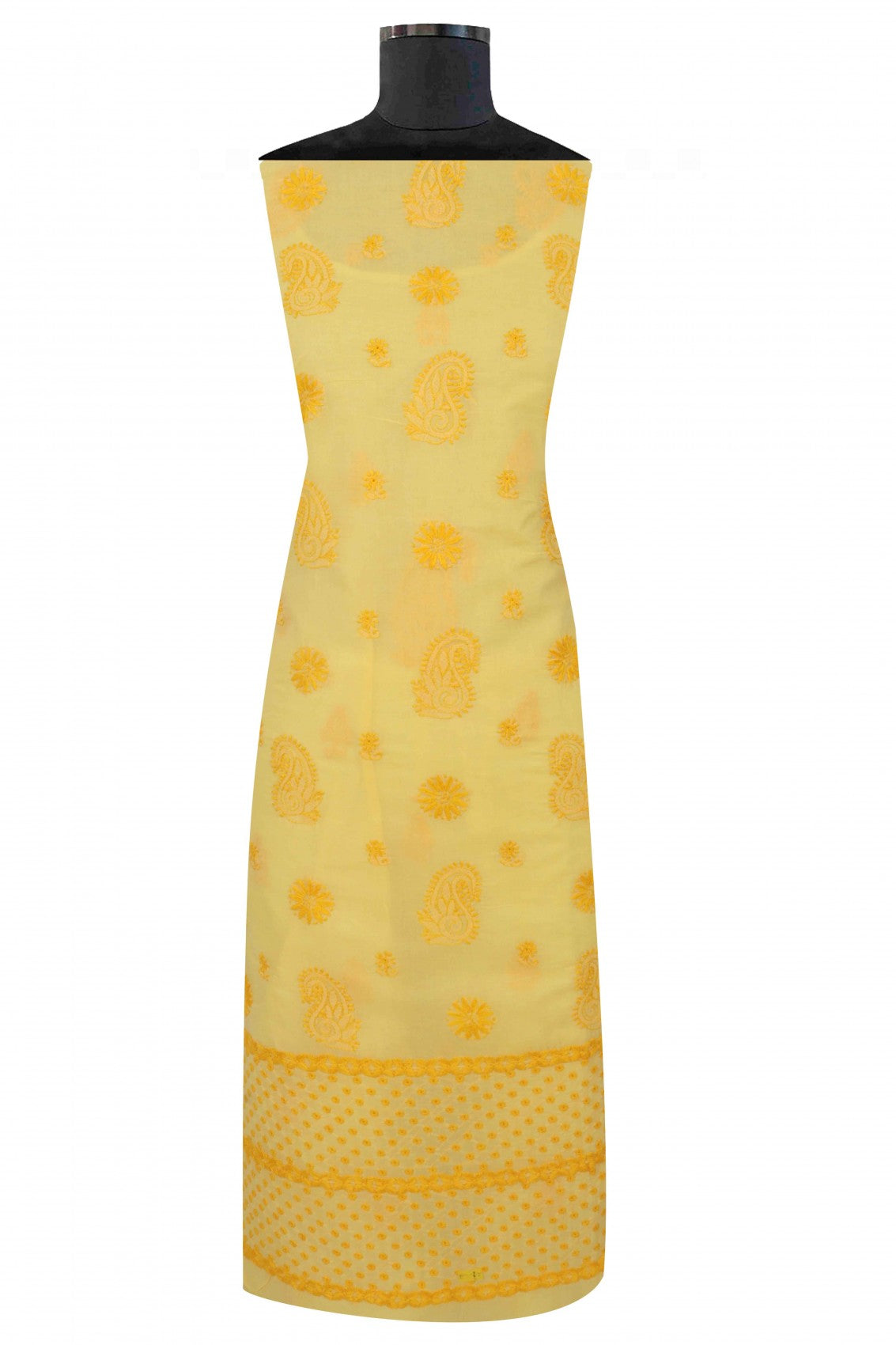 Ada Hand Embroidered Yellow Cotton Lucknowi Chikankari Unstitched Suit Piece 01A179333