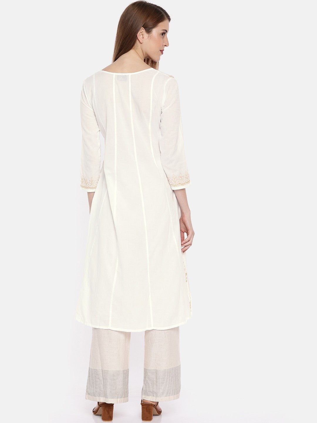 Ada Hand Embroidered White Cotton A Line Lucknowi Chikankari Straight Kurta A100205