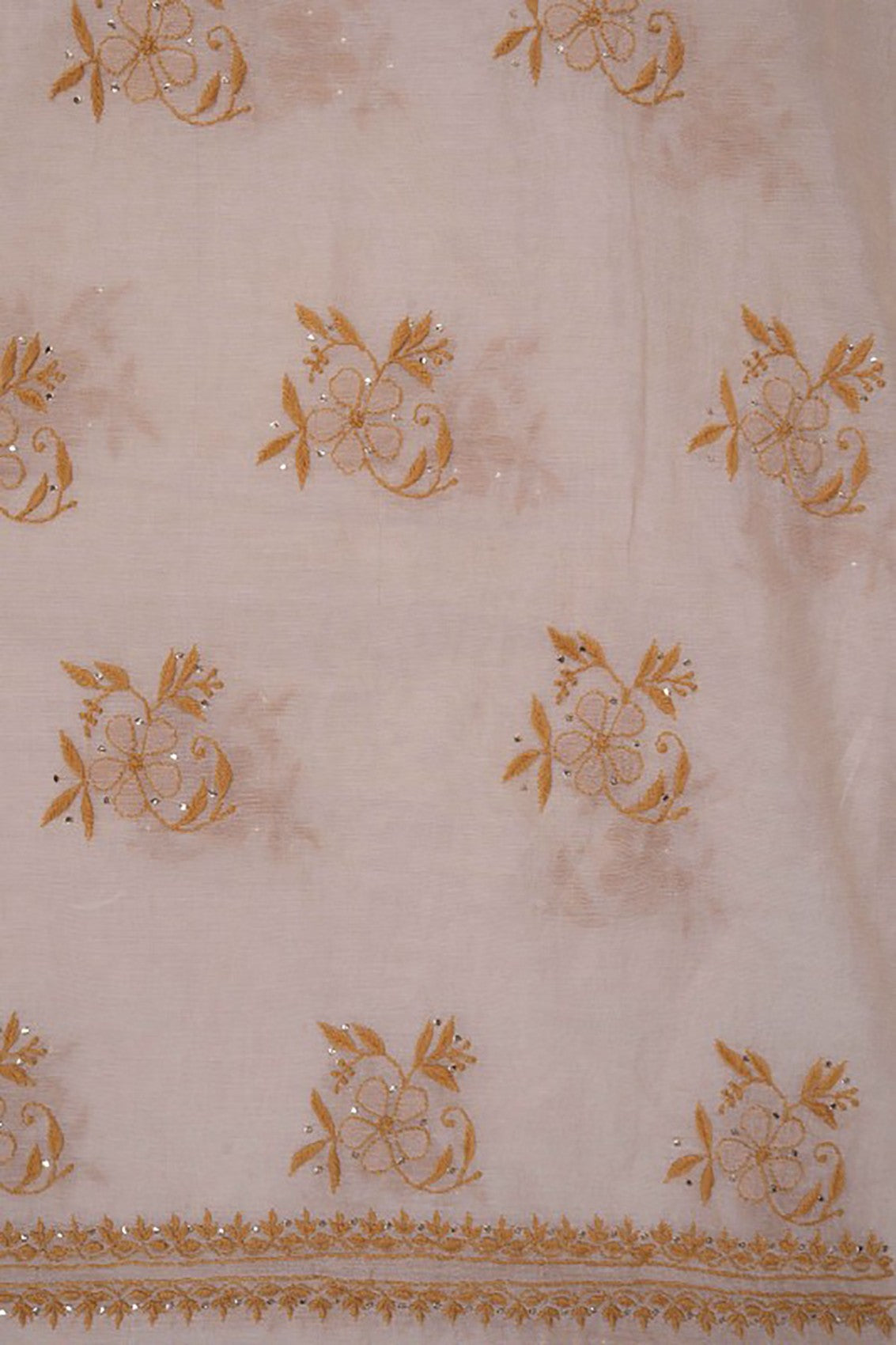 Ada Hand Embroidered Natural Fawn Tissue Lucknowi Chikankari Unstitched Suit Piece With Muqaish Work 01A27069