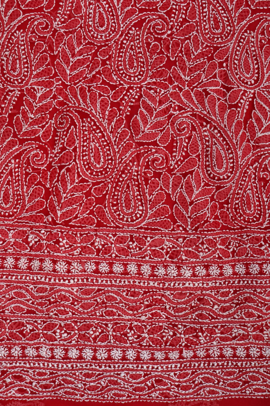 Ada Hand Embroidered Red Georgette Lucknowi Chikan Unstitched Suit Piece A507450