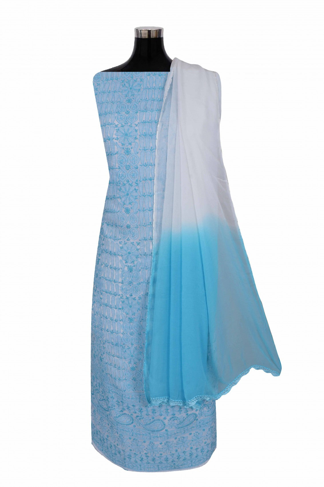 Ada Hand Embroidered White Cotton Lucknowi Chikankari Unstitched Suit Piece 01A271111