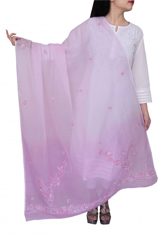 Ada Hand Embroidered Taffy Pink Kota Lucknowi Chikankari Dupatta-A525481
