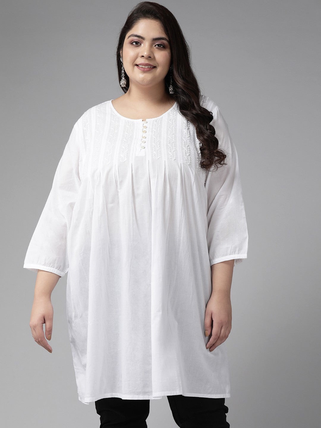 Ada Hand Embroidered White Cotton Lucknowi Chikankari Straight Kurti A390224