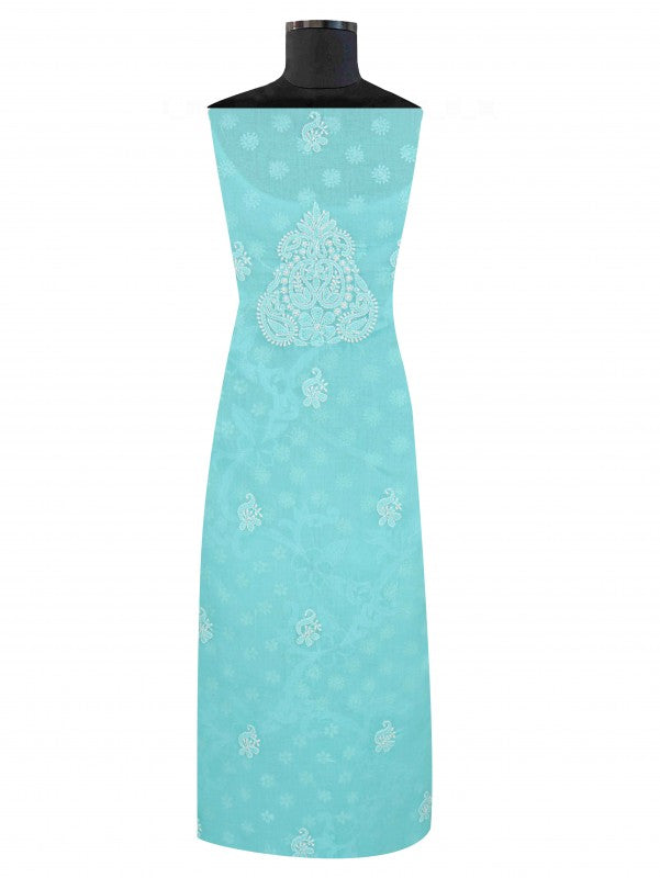 Ada Hand Embroidered Sea Green Cotton Lucknowi Chikankari Unstitched Suit Piece With Pearl Work 01A184312
