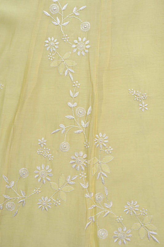 Ada Hand Embroidered Lemon Chanderi Lucknowi Chikankari Semi-Stitched Anarkali Kurta Dupatta Set 01A22105