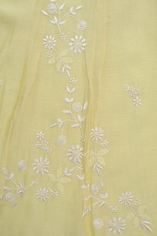 Ada Hand Embroidered Lemon Chanderi Lucknowi Chikankari Semi-Stitched Anarkali Kurta Dupatta Set 01A22105