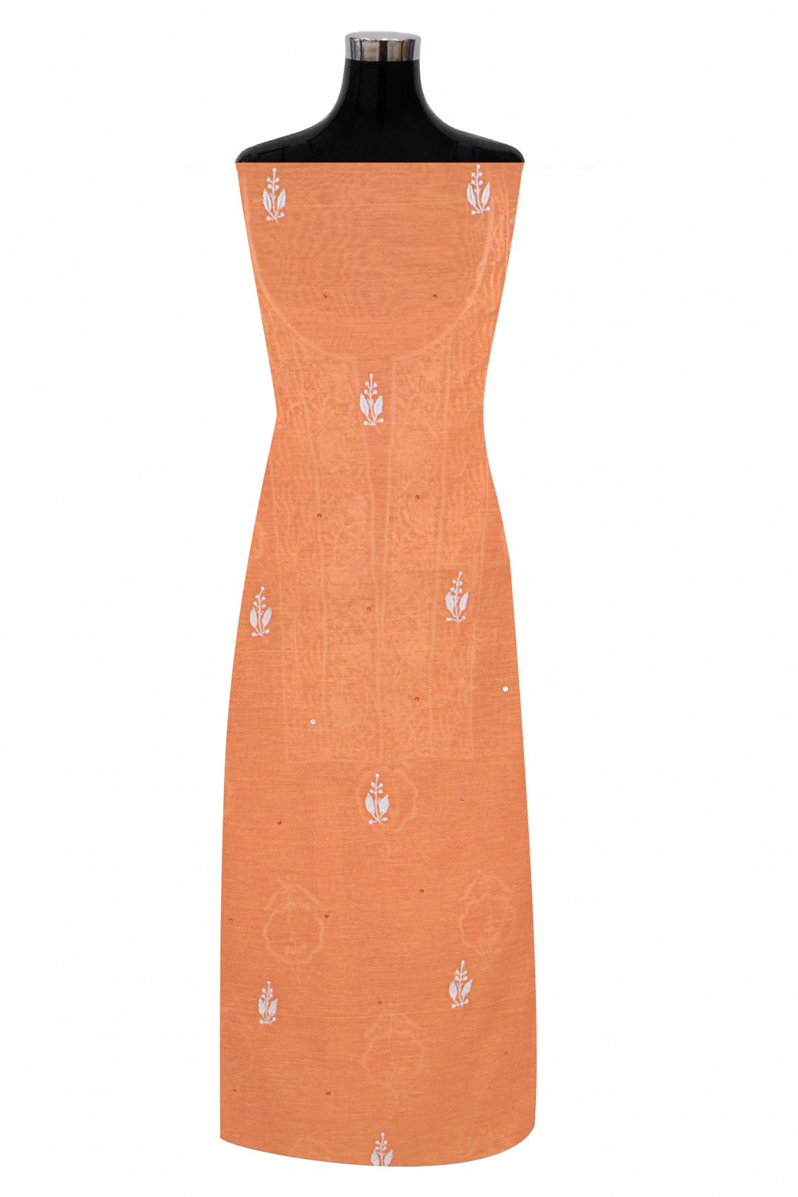 Ada Hand Embroidered Peach Chanderi Lucknowi Chikankari Unstitched Kurta Dupatta Set With Cutdana Work 01A196838