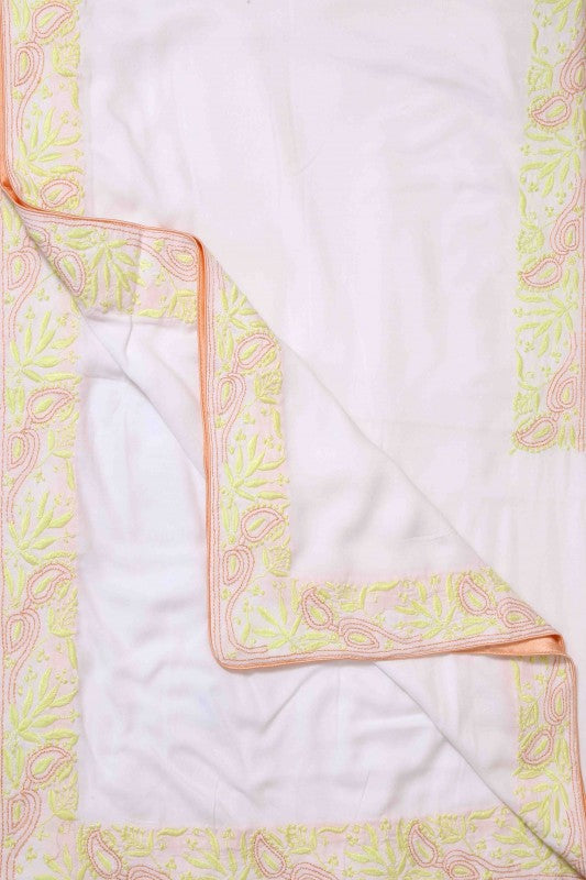 Ada Hand Embroidered White Cotton Lucknowi Chikankari Table Cover-A220549