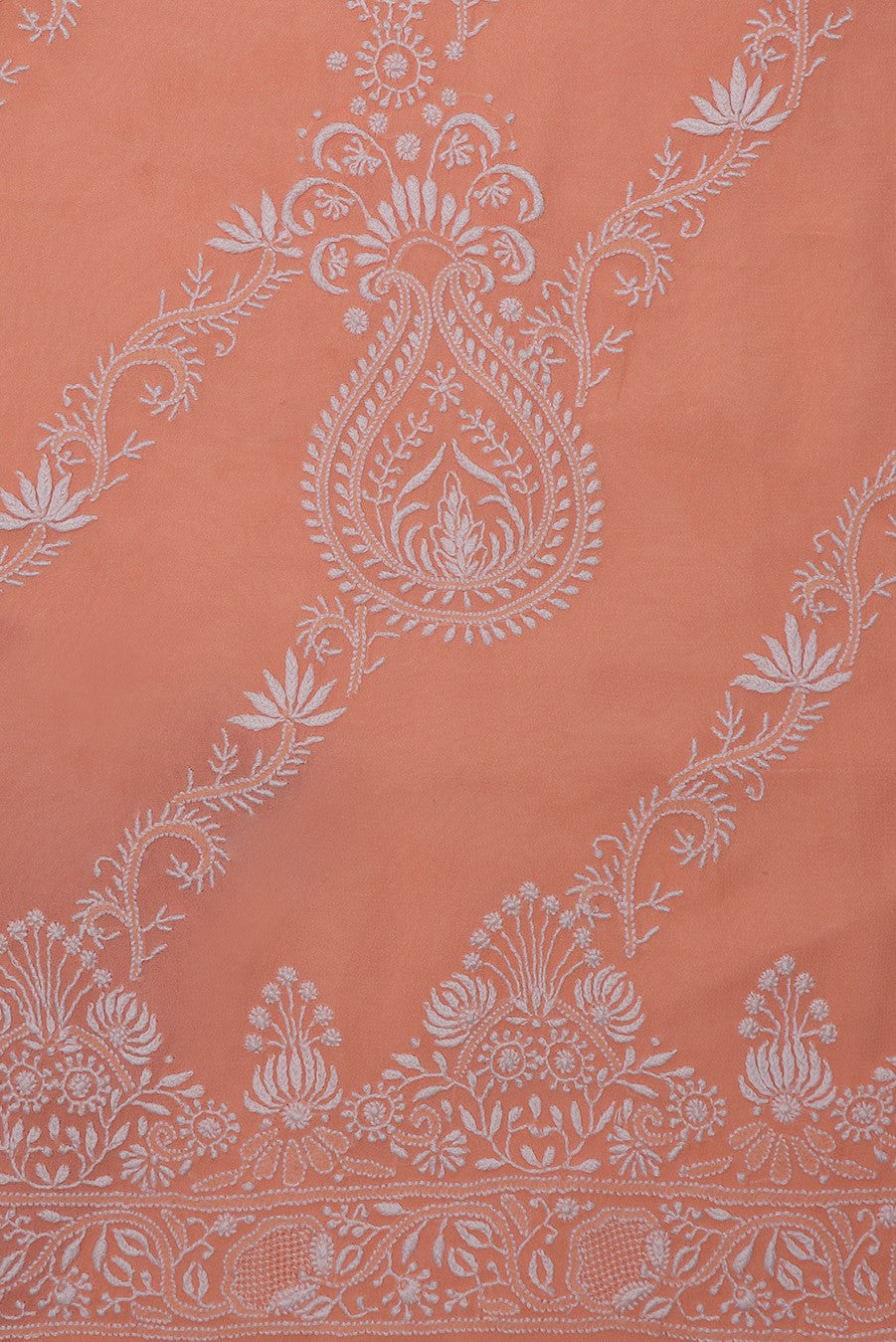 Ada Hand Embroidered Peach/Orange Shaded Pure Georgette Lucknowi Chikan Unstitched Suit Piece A37009