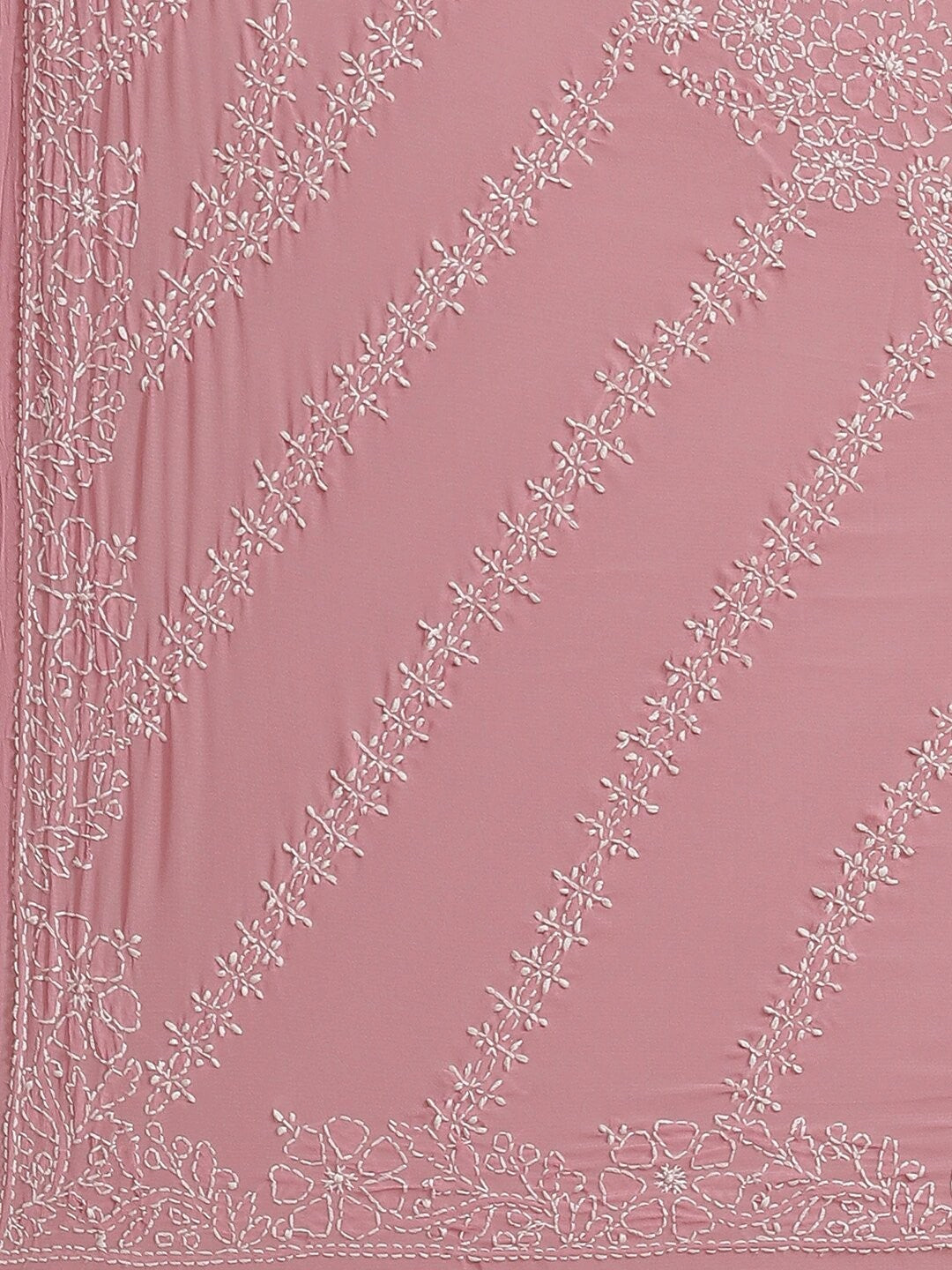 Ada Hand Embroidered Onion Pink Georgette Lucknow Chikan Saree With Blouse A204358