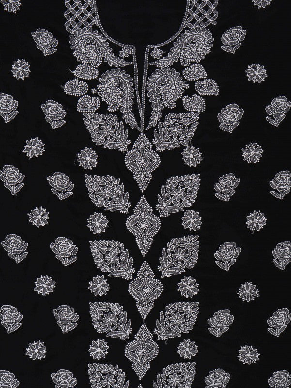 Ada Hand Embroidered Black Georgette Lucknowi Chikan Unstitched Suit Piece A211226