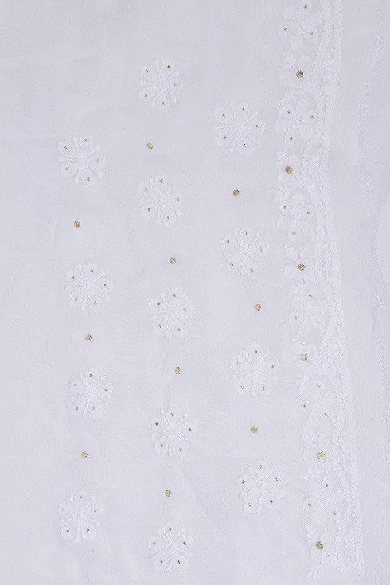 Ada Hand Embroidered White Georgette Lucknowi Chikankari Saree/Blouse With Muqaish Work- A619746