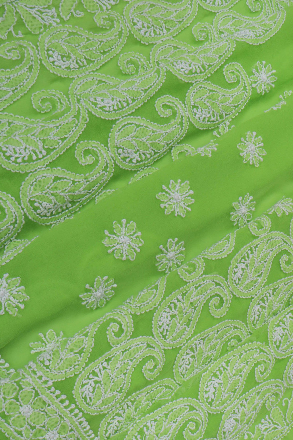 Ada Hand Embroidered Parrot Green Georgette Lucknowi Chikankari Saree With Blouse A599391